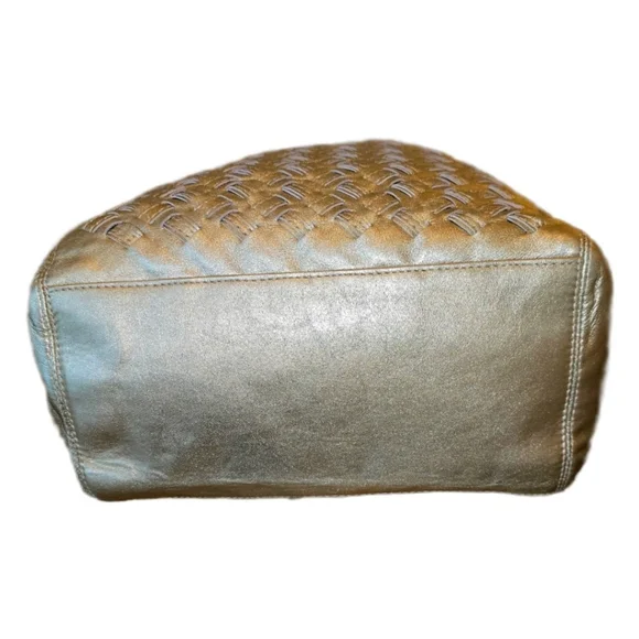 Coach North South Gold Metallic Woven Leather Tote Bag - Picture 3 of 7